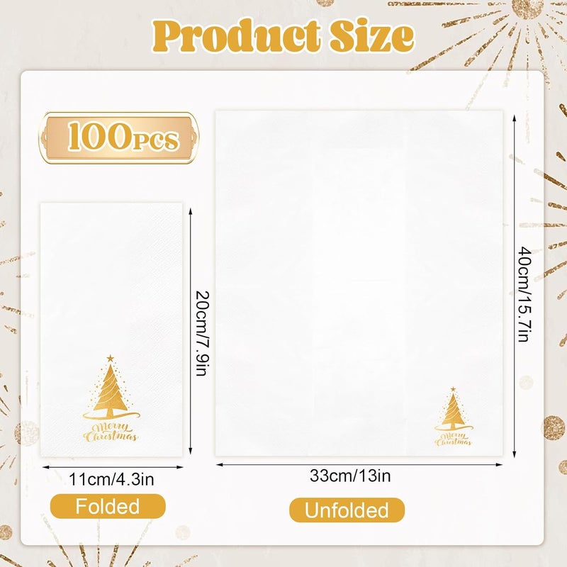 IANFEPH 100 Pcs Christmas Paper Napkins 3 Ply Disposable Bathroom Guest Hand Towels Gold Foil Xmas Tree Decorative Party Napkins for Kitchen Dinning Winter Wedding Birthday Holiday Supplies - Image 4